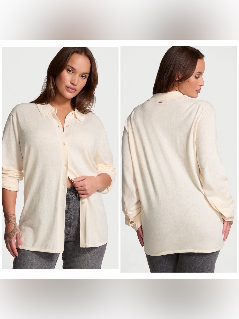 Victoria's Secret Womens Luxe Creme Knit Button Up Shirt Ivory Size M NWT